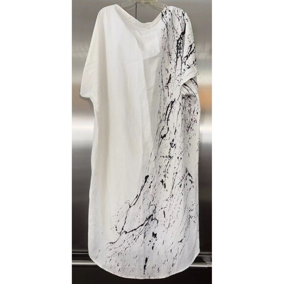 Ozai N Ku dress 82-8056 Viscose Linen One Size Pullover Ivory Paint Splatter - Picture 9 of 11